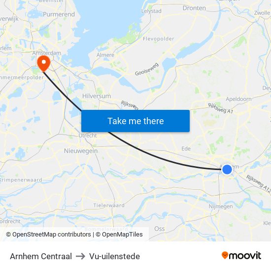 Arnhem Centraal to Vu-uilenstede map