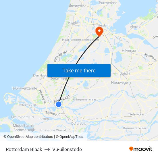 Rotterdam Blaak to Vu-uilenstede map