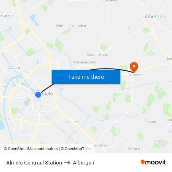 Almelo Centraal Station to Albergen map