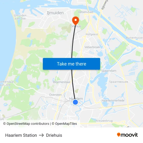 Haarlem Station to Driehuis map