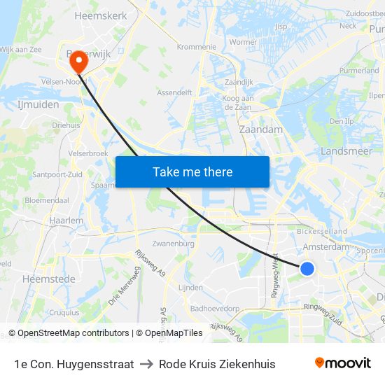 1e Con. Huygensstraat to Rode Kruis Ziekenhuis map