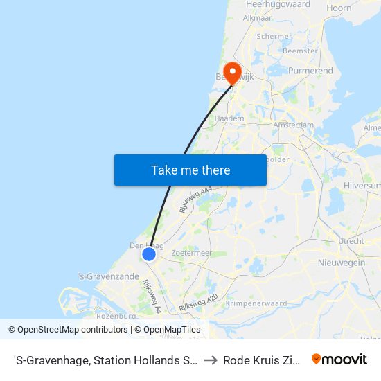 'S-Gravenhage, Station Hollands Spoor (Perron A) to Rode Kruis Ziekenhuis map