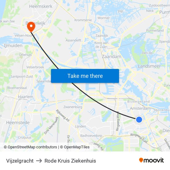 Vijzelgracht to Rode Kruis Ziekenhuis map