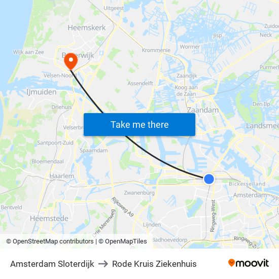 Amsterdam Sloterdijk to Rode Kruis Ziekenhuis map