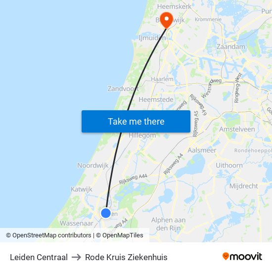 Leiden Centraal to Rode Kruis Ziekenhuis map