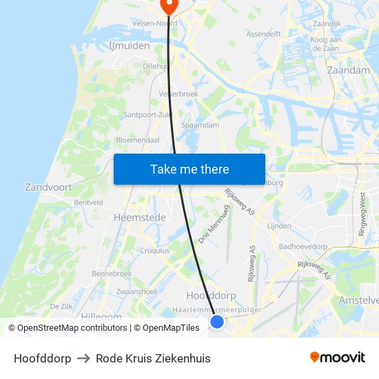 Hoofddorp to Rode Kruis Ziekenhuis map