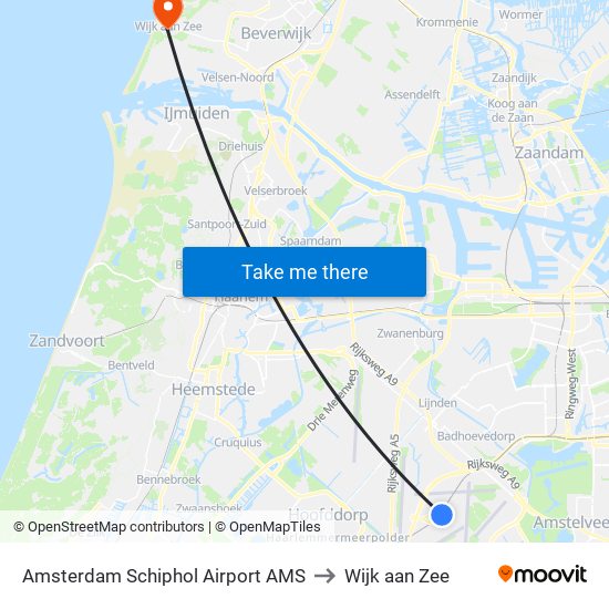 Amsterdam Schiphol Airport AMS to Wijk aan Zee map