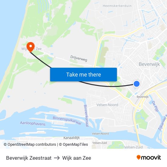 Beverwijk Zeestraat to Wijk aan Zee map