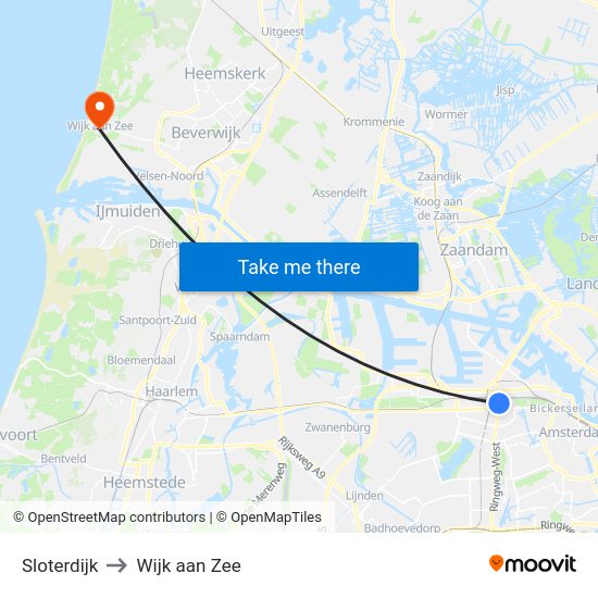 Sloterdijk to Wijk aan Zee map