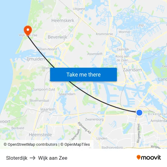 Sloterdijk to Wijk aan Zee map
