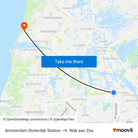 Amsterdam Sloterdijk Station to Wijk aan Zee map