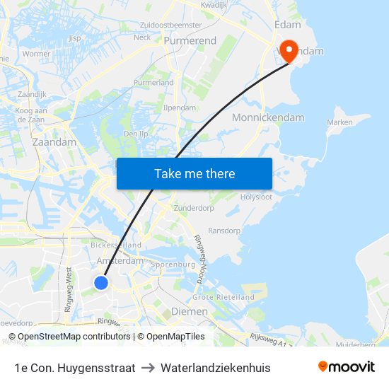 1e Con. Huygensstraat to Waterlandziekenhuis map