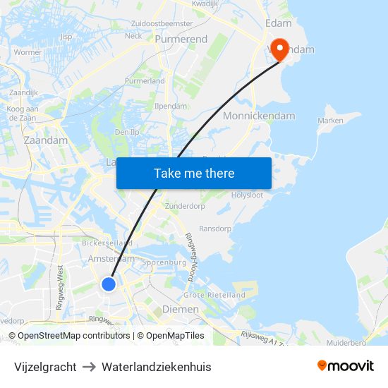 Vijzelgracht to Waterlandziekenhuis map