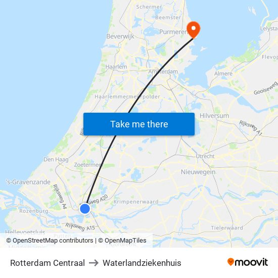 Rotterdam Centraal to Waterlandziekenhuis map