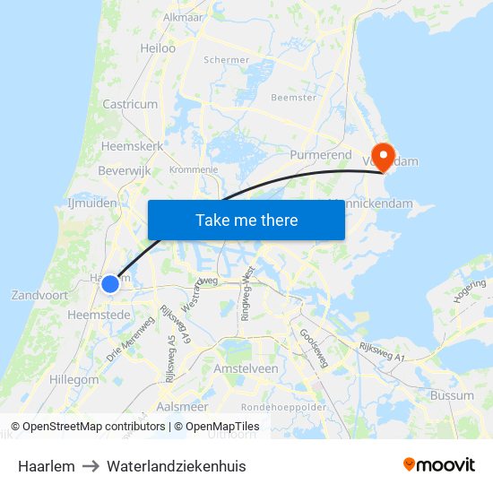 Haarlem to Waterlandziekenhuis map