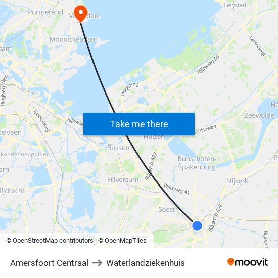 Amersfoort Centraal to Waterlandziekenhuis map