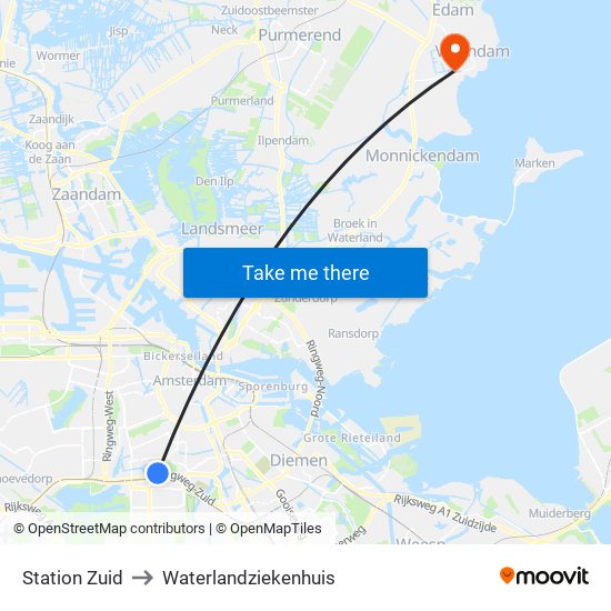 Station Zuid to Waterlandziekenhuis map