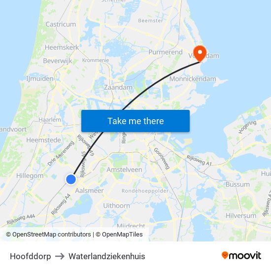 Hoofddorp to Waterlandziekenhuis map