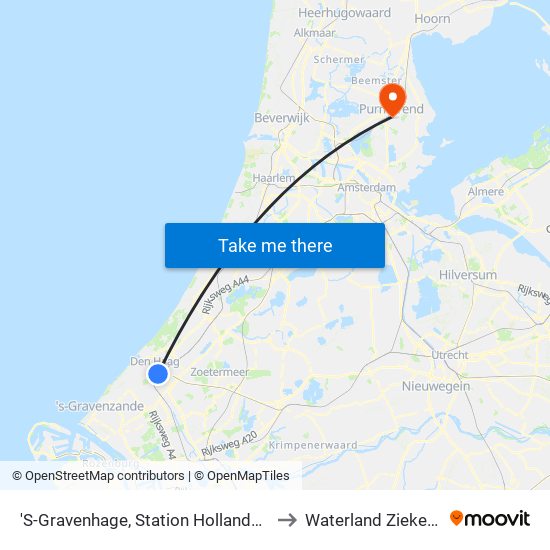 'S-Gravenhage, Station Hollands Spoor (Perron A) to Waterland Ziekenhuis OK 6 map