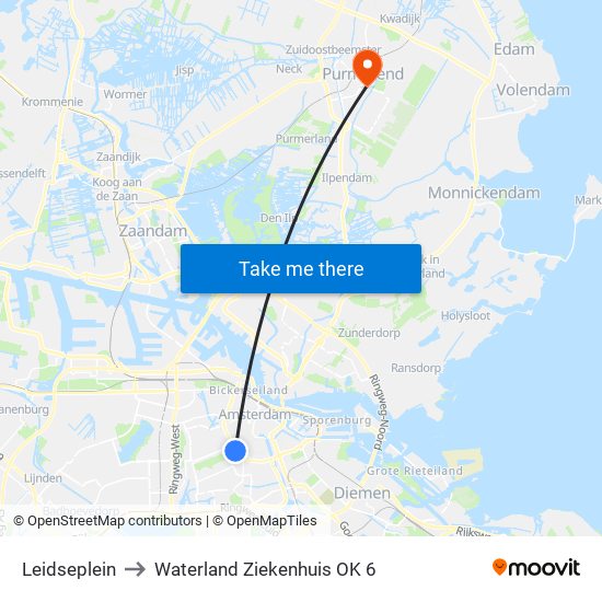 Leidseplein to Waterland Ziekenhuis OK 6 map