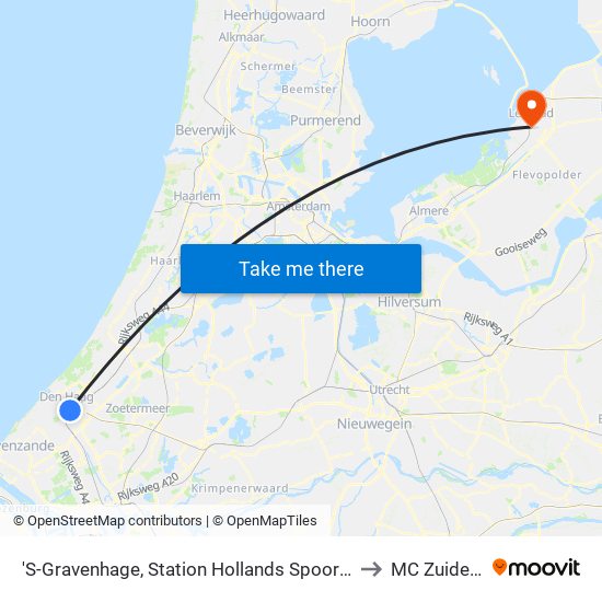 'S-Gravenhage, Station Hollands Spoor (Perron A) to MC Zuiderzee map