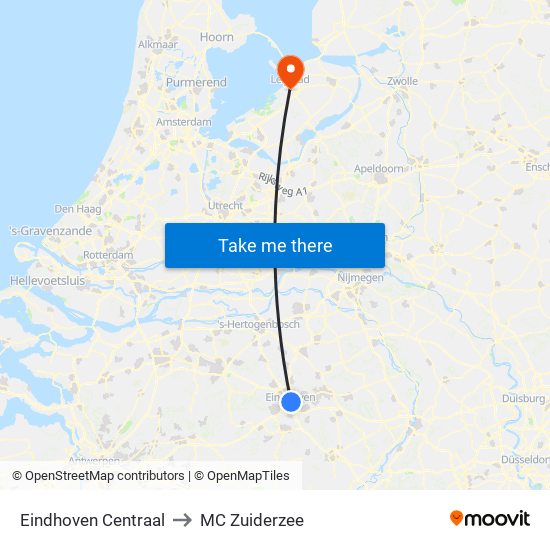 Eindhoven Centraal to MC Zuiderzee map