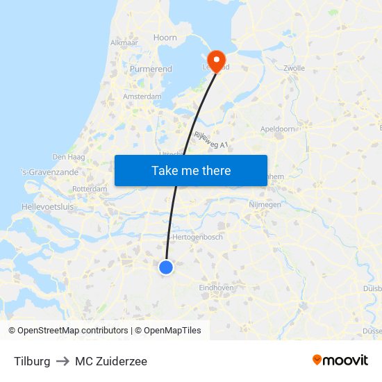 Tilburg to MC Zuiderzee map