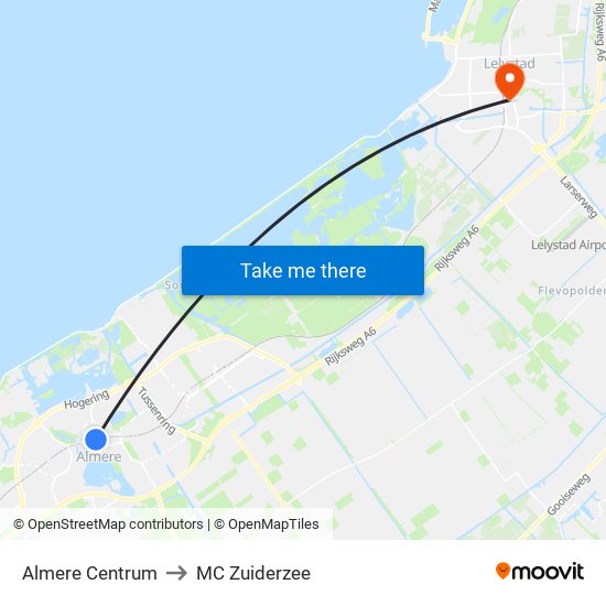 Almere Centrum to MC Zuiderzee map