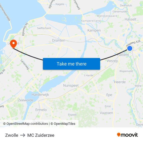 Zwolle to MC Zuiderzee map