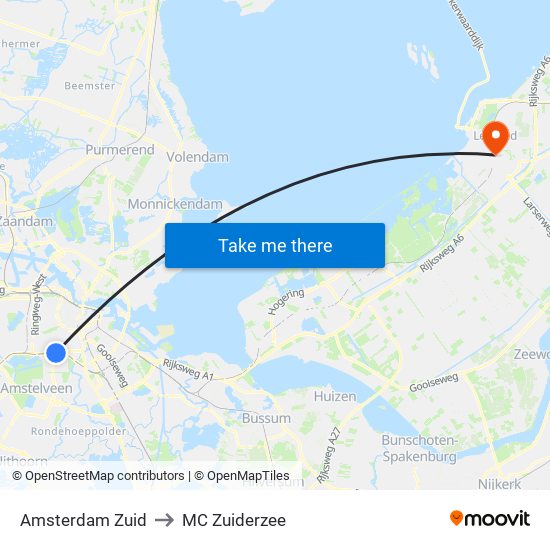 Amsterdam Zuid to MC Zuiderzee map