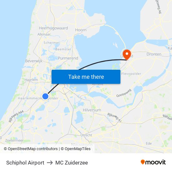 Schiphol Airport to MC Zuiderzee map