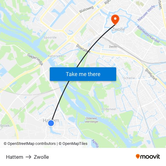 Hattem to Zwolle map