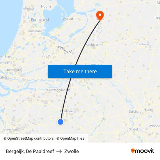 Bergeijk, De Paaldreef to Zwolle map