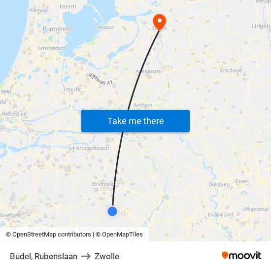 Budel, Rubenslaan to Zwolle map