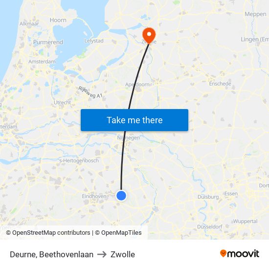 Deurne, Beethovenlaan to Zwolle map