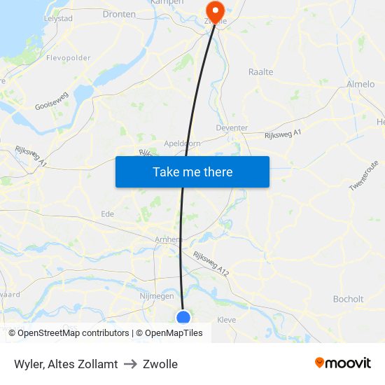 Wyler, Altes Zollamt to Zwolle map