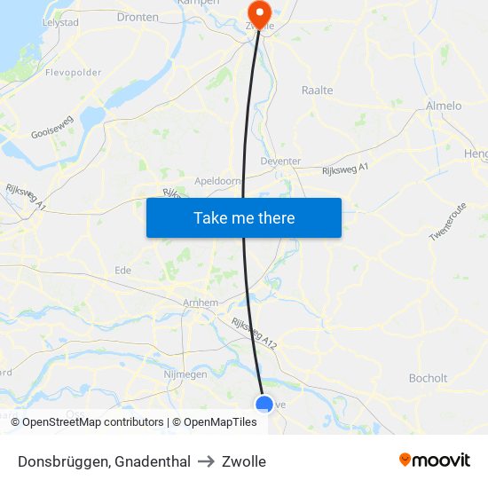 Donsbrüggen, Gnadenthal to Zwolle map