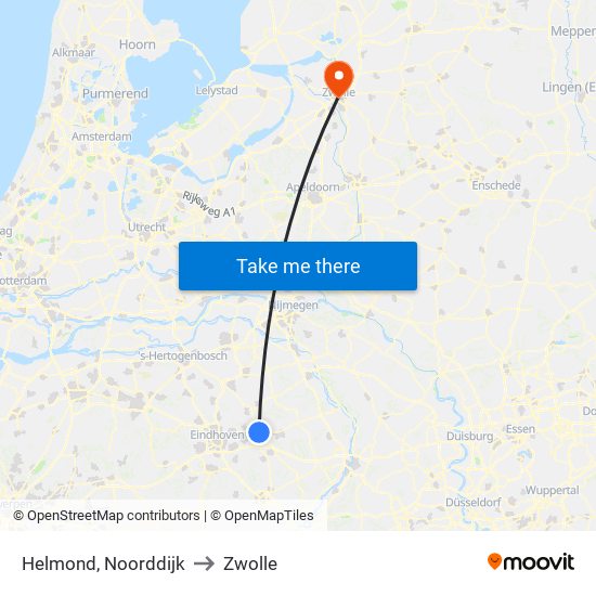 Helmond, Noorddijk to Zwolle map