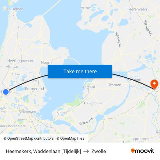 Heemskerk, Waddenlaan [Tijdelijk] to Zwolle map