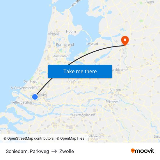 Schiedam, Parkweg to Zwolle map