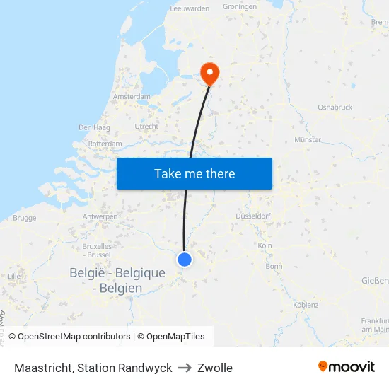Maastricht, Station Randwyck to Zwolle map