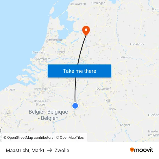 Maastricht, Markt to Zwolle map