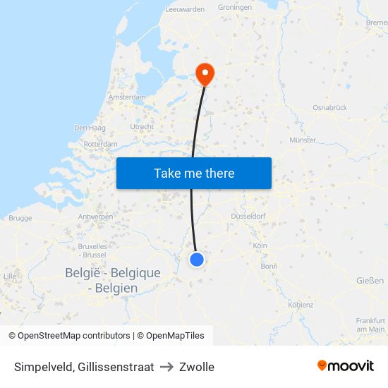 Simpelveld, Gillissenstraat to Zwolle map