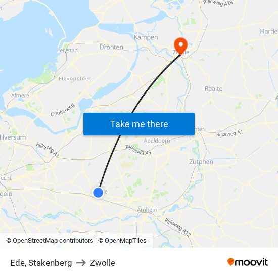 Ede, Stakenberg to Zwolle map