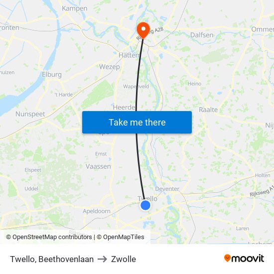 Twello, Beethovenlaan to Zwolle map