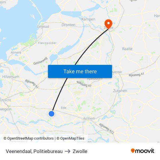 Veenendaal, Politiebureau to Zwolle map