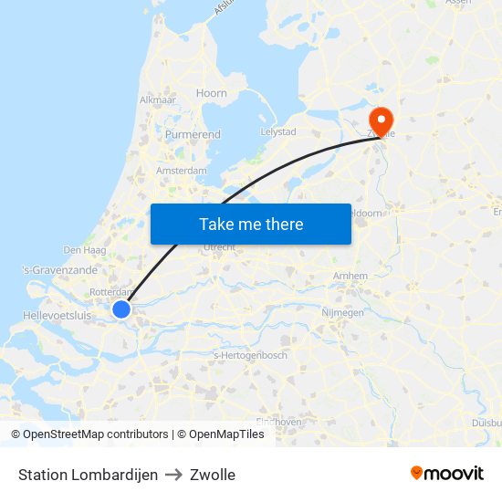 Station Lombardijen to Zwolle map