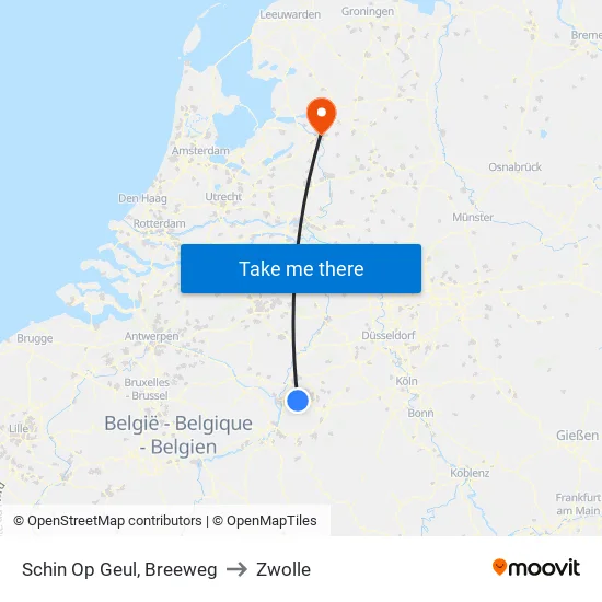Schin Op Geul, Breeweg to Zwolle map