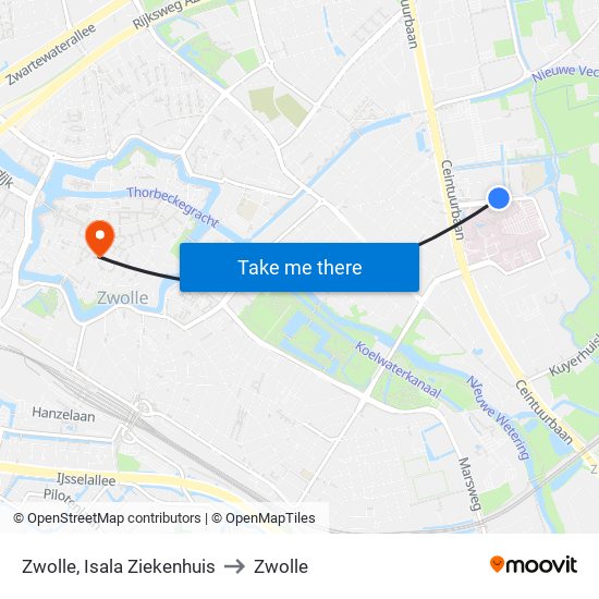 Zwolle, Isala Ziekenhuis to Zwolle map