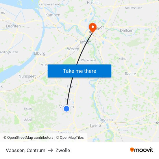 Vaassen, Centrum to Zwolle map